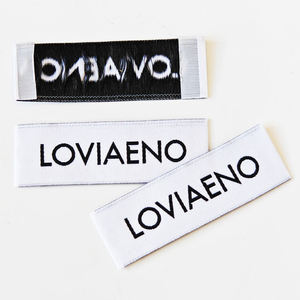 Étiquettes de col de vêtement personnalisées avec logo privé, blanches haute densité, pliées aux extrémités, vente en gros d'usine, étiquettes de col tissées en damassé bio - Product Image 4
