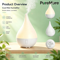 Humidificateur 200 ml pour chambre à coucher, autonomie 13h, silencieux 28 dB, facile à remplir et à nettoyer, diffuseur d'arômes pour grande surface, humidificateur d'intérieur pour chambre de bébé