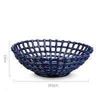 Handgemaakte Weave Donkerblauwe Kleur Fruit Keramische Mand Rooster Holle Druif Of Banaan Of Apple Porselein Mand