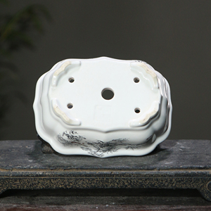 Maceta Rectangular de Cerámica Pintada a Mano, Estilo Chino con Escena de Nieve, para Bonsái, de Arcilla Blanca, para Escritorio - Product Image 4