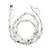 Câble de charge rapide 4-en-1 perlé de type C, nouveau design romantique avec perles étoiles et nœuds, pour ordinateur (vente en gros)