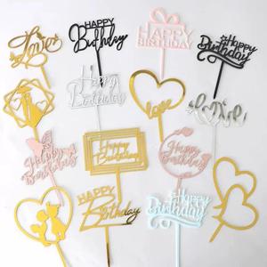 Decorazione per Torta a Forma di Farfalla, Topper in Acrilico Dorato con Lettere Geometriche Rotonde, Decorazione per Torta di Compleanno - Product Image 1