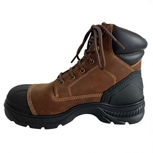 Bottes de sécurité en cuir marron DSF53, logo personnalisé sur demande, chaussures de randonnée et de travail tactiques pour extérieur, bottes de sécurité. - Product Image 2