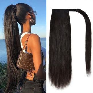 Extension de queue de cheval en cheveux humains Remy malaisiens de 14 à 30 pouces, à clipser, à enrouler, lisse, aspect naturel - Product Image 6