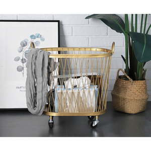 Wrought iron storage basket bathroom dirty clothes hamper light luxury home decorative toy clothes storage basket with wheel