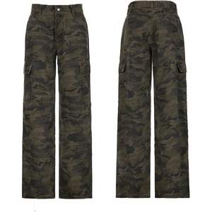 High-Waisted Women's <b>Camouflage</b> <b>Cargo</b> Jeans Flap Pockets Baggy Denim Pants Y2K Style Straight Wide Leg Breathable Decorated Bow - Product Image 6