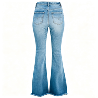 Jean évasé à pattes d'éléphant pour femme, taille haute, coupe large, en denim, style rétro pour tenue de bar en terrasse