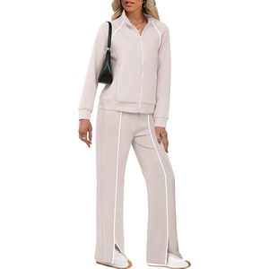 Ensemble de salon 2 pièces pour femme, tenues assorties, ensemble pantalon tricoté à manches longues et à capuche, mode décontractée d'automne, vêtements de voyage - Product Image 2