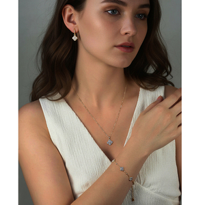SS MON14 Custom Ins Style Moissanite Clover Jewelry Set Necklace Earrings <strong>Bracelet</strong> 925 Sterling Silver Elegant <strong>Matching</strong> Design - Product Image 4