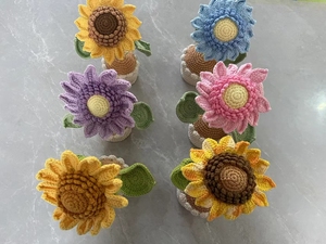 S012 Flor de imitación hecha a mano de alta calidad, ramo de girasol de gran tamaño, planta en maceta, flor de tejer <span class=keywords><strong>Artificial</strong></span> - Product Image 2