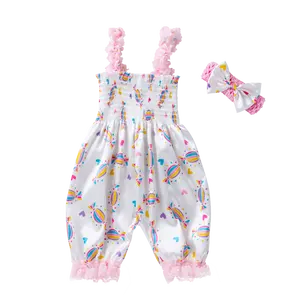 ババニーベベ女の赤ちゃん服セットロンパースフラワートップスサスペンダーブルマー