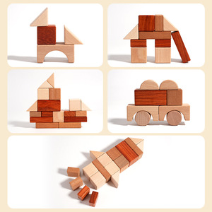 Jouets d'empilage éducatifs en bois massif de noyer de plage à grosses particules, ensembles de blocs de construction avec plateau de rangement - Product Image 3