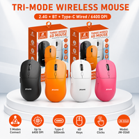 JW-D260 Mouse Nirkabel 6D Tiga Mode 2.4G BT Tipe-C Mouse Optik Nirkabel Berkabel 6400 DPI 500mAh untuk Gaming PC Laptop