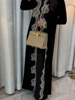 Abaya Hafizah en velours noir avec appliques florales en dentelle, robe musulmane de Dubaï, vente en gros, commande en gros, fournisseur d'usine, Ramadan Eid 2026