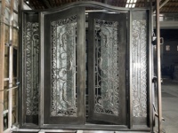 Portes d'entrée principales de luxe Porte en fer forgé à double entrée Porte d'entrée extérieure en métal de sécurité pour villa