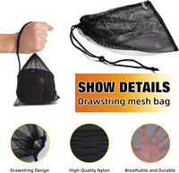 Grand sac à mailles en nylon noir avec cordon de serrage Jouets de lavage de salle de sport personnalisés pour baignade plage
