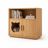 Table de chevet en bois pour chat, design cohabitation humain-animal, avec maisonnette cachée, meuble pour animaux de compagnie en pin massif pour salon