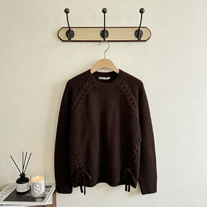 Maglione <span class=keywords><strong>a</strong></span> Coste con Dettaglio Intrecciato e Fiocco Laterale, Morbido Pullover con Collo Rotondo per Adulti - Product Image 4