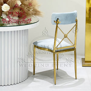 Silla para eventos de salón de banquetes con marco de acero inoxidable tapizado de terciopelo azul - Product Image 3