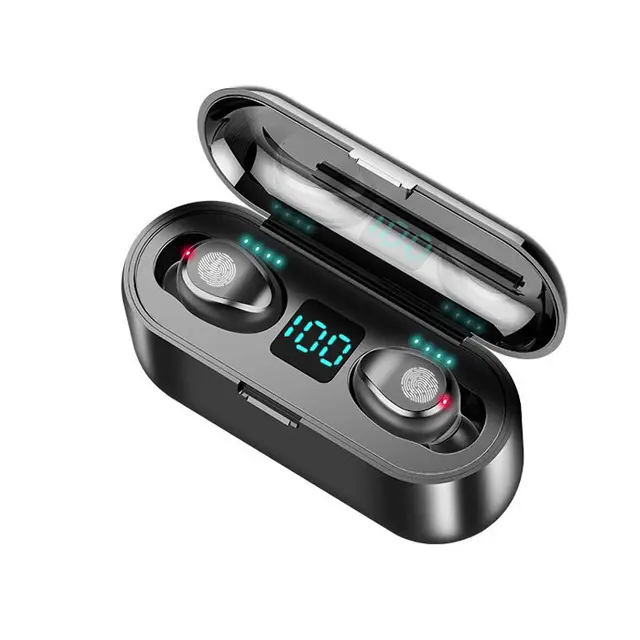 F9 TWS Bluetooths5.0ヘッドフォンワイヤレスイヤホンヘッドセットイヤフォン付きiPhoneAndroid用インイヤーポッド
