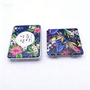 Custom Logo Korean Folding Magnifying Compact PU Leather <strong>Mirror</strong> Frame Aluminium <strong>Square</strong> Portable Mini Small Pocket Makeup <strong>Mirror</strong> - Product Image 3