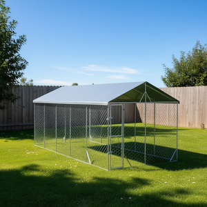 Recinto per Cani da Esterno 9.8x24.6x8.2 Piedi, Gabbia per Animali in Acciaio Zincato con Tetto Argentato, per Razze Grandi, Tutte le Stagioni - Product Image 2