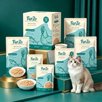 Friandises pour chats FurZo en gros, saveurs poulet et thon, 85g, 12 sachets/boîte, nutritives, sans céréales, riches en protéines, pour la santé de la peau et du pelage, pour tous.