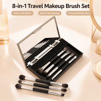 Ensemble de 4 pinceaux à paupières double embout en poils synthétiques avec miroir pour le maquillage des yeux, idéal pour les voyages et l'exportation