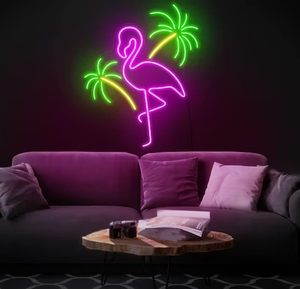 Flamant rose <span class=keywords><strong>et</strong></span> palmier <span class=keywords><strong>enseigne</strong></span> néon Led enseignes lumineuses pour décoration murale flamant rose néon - Product Image 1