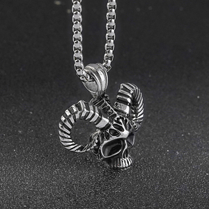 Collar con Colgante de Calavera de Carnero Estilo Punk Vintage para Motociclistas, Joyería Gótica Plateada Antigua para Hombre - Product Image 4