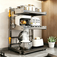 Support de four à micro-ondes vintage à 3 niveaux, réglable en hauteur, durable, avec étagère coulissante pour cuisine