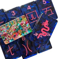 Tuiles de Mahjong en acrylique gravées à motifs, style papier déchiqueté, format voyage, emballage boîte carton 160 pièces