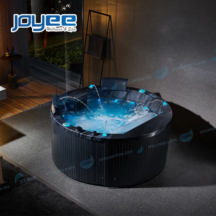 JOYEE indoor outdoor hot tub/spa bath tub black massage 2 couple glass soaking whirlpool bathtub with air bubble jet