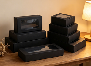 Cajas de Papel Kraft Negras con Ventana Transparente, Cajas de Regalo de Varios Tamaños, Cajas de Cartón Negras para Joyería - Product Image 4
