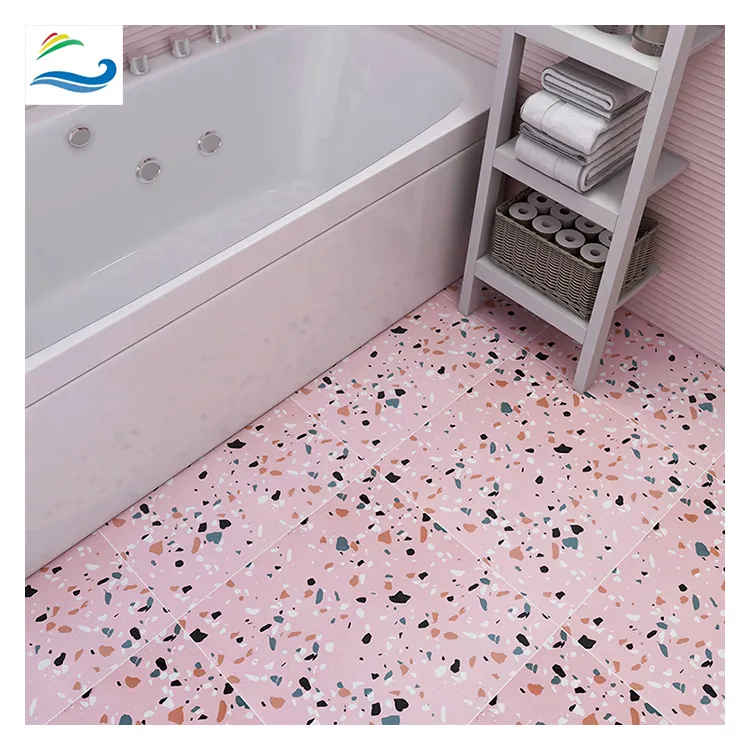 Dekorasi Interior Kualitas Terbaik Sampel Ubin Terrazzo Warna Pink Terrazzo Lantai Kamar Mandi dan Ubin Dinding Keramik