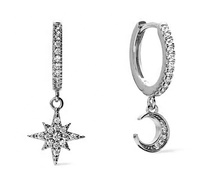 Milskye Boucles d'oreilles créoles en zircon plaqué or 18 carats en argent sterling 925 avec cercle de lune et étoiles