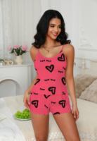 Nouvel ensemble de pyjama en tricot rose décontracté, doux et lisse avec un imprimé cils en forme de cœur