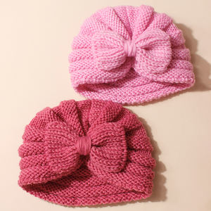 Sonbahar/Kış 2 Renkli Set Bebek Örgü Sıcak Yün Şapka Avrupa Amerika Tarzı Yıkanabilir Çevre Dostu Dört Mevsim Şapka Fiyonk - Product Image 1