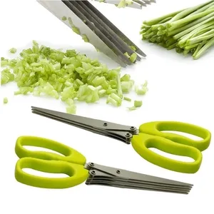 Multi-Function Home Kitchen Stainless Steel 5 Blades Herb Scissor Set Stripper Brush Shears Vegetable Herb Scissors