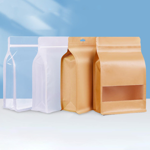 Có thể tái chế 8 mặt niêm phong túi đáy phẳng Túi giấy Kraft có cửa sổ - Product Image 4