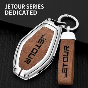 Logotipo de estilo de coche de alta <span class=keywords><strong>calidad</strong></span> de aleación de Zinc Funda de cuero para llave de coche para Jetour X70 X70s X90 2018-2021 llavero remoto Auto - Product Image 4