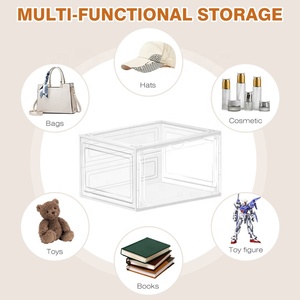 6 pak Sneaker sisi Drop besar, wadah Sneaker sepatu bening dapat ditumpuk, kotak penyimpanan sepatu plastik dapat dilipat dengan tutup magnetik - Product Image 4