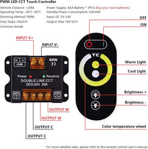 Kit de tira de luz LED COB CCT de 24V, 10m, 2700k-6500k, regulable, con control remoto y fuente de alimentación - Product Image 4