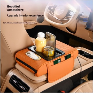 Reposabrazos Universal de Cuero de Lujo para Automóvil con Almacenamiento Multifuncional, Carga USB, Portavasos y Almohadilla Elevadora - Product Image 2