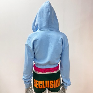 Women High Quality Distress Embroidery Patch <b>Zip</b> <b>up</b> Hoodie Casual Wear Custom <b>Crop</b> Lace Pullover Hoodies Sweatshirt - Product Image 4