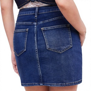 Jupe en jean tissé 100 % coton OEM en gros, mini, taille haute, sexy, coupe trapèze, décontractée, boutonnée, fente irrégulière, colorée, délavée, légère, pour l'été - Product Image 2