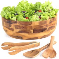 Ensemble de bols à salade en bois d'acacia avec ustensiles Grand bol de service pour légumes