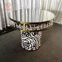 Table à gâteau de mariage de haute qualité, de forme ronde, moderne, luxueuse, avec dessus en verre