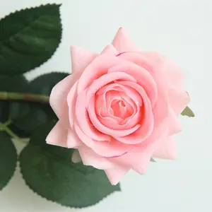 Real Touch Single-head Floral Bulk Faux Flower Artificial Pink Roses For Diy Bridal Bouquet Wedding Home Decor Mw60000