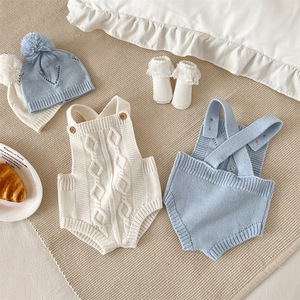 Çapraz sınır bebek örgü tulum ile kayış yelek bahar sonbahar pamuk şapka seti erkek kız katı desen Snap düğmesi kapatma - Product Image 4